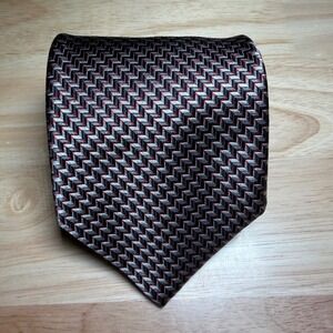 Jos. A. Bank Necktie Mens OS Black Red Geometric Jacquard Silk Made in Italy